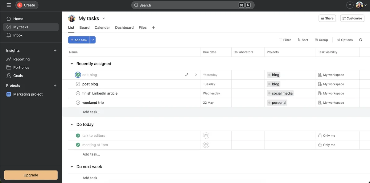 Tasks and to-dos in Asana