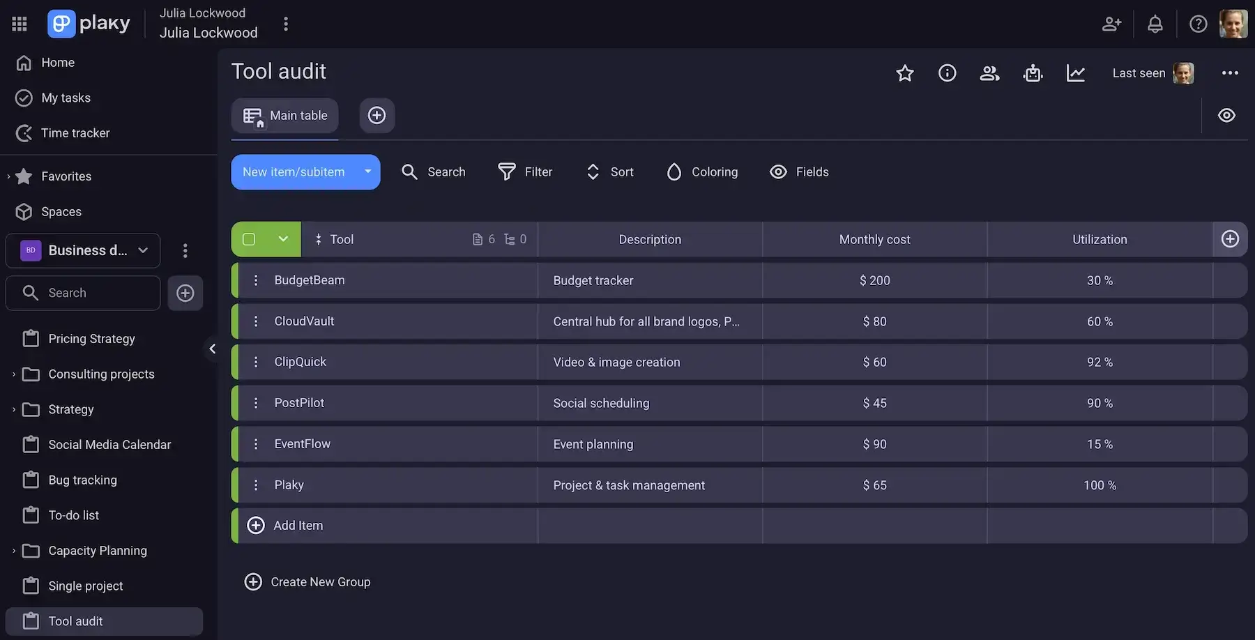 Auditing the tools your team already uses in Plaky