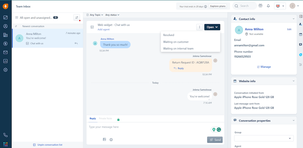 Chat feature in Freshsales