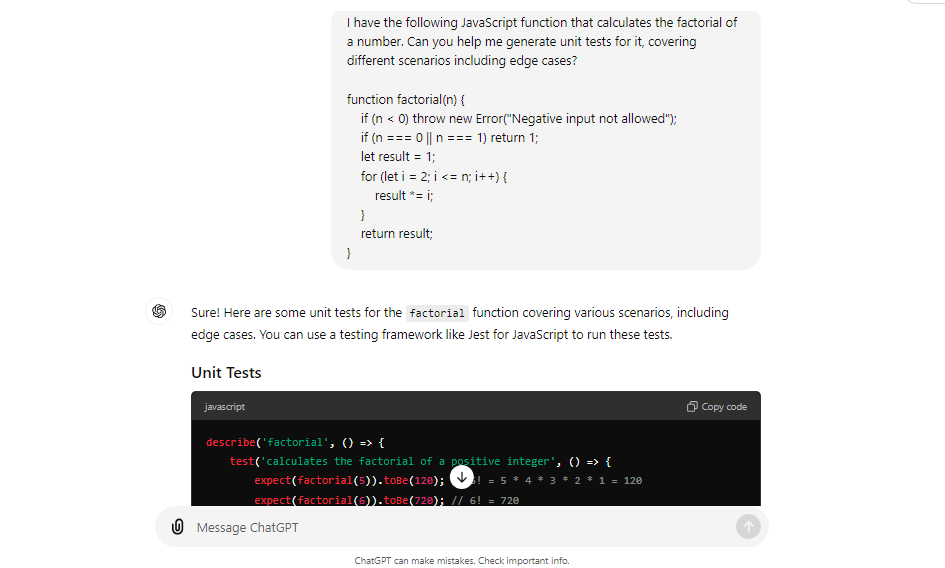 How to prompt ChatGPT to provide general unit tests