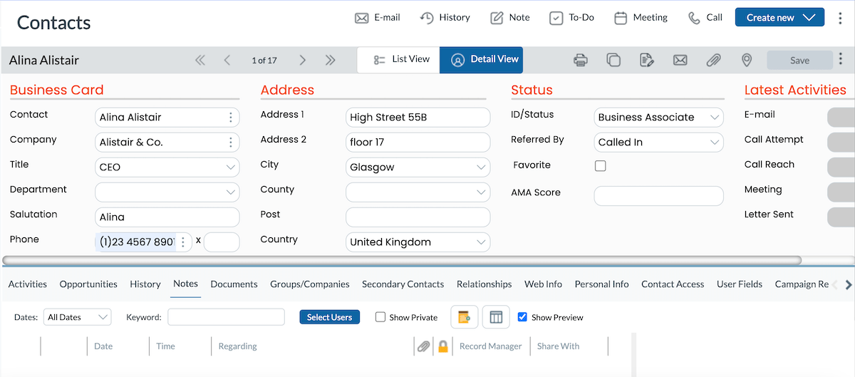 Contact creation in Act!