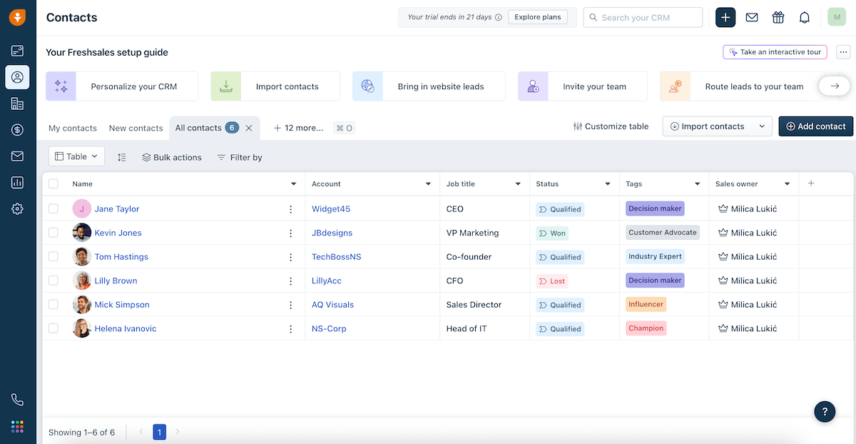 Freshsales' interface