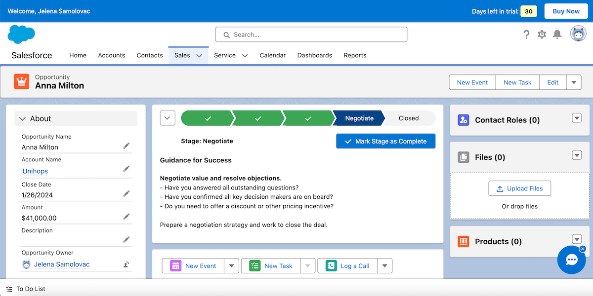 Managing opportunities in Salesforce