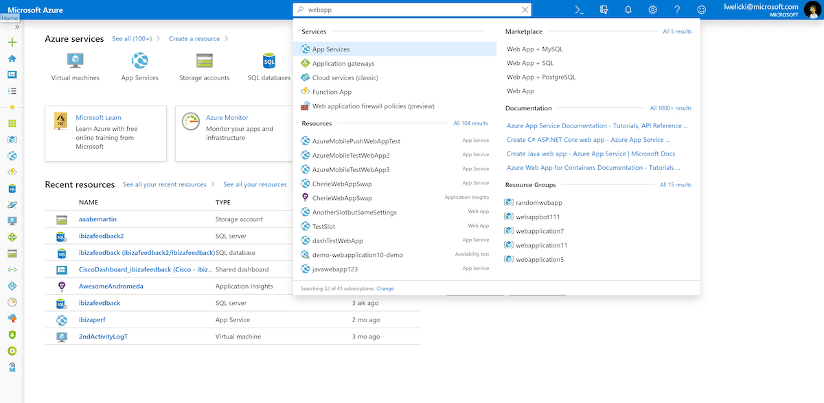 Microsoft Azure interface