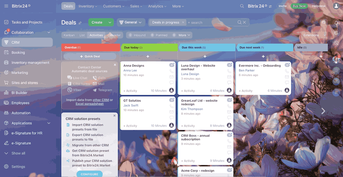 Overview of deals in Bitrix24 sales project management software
