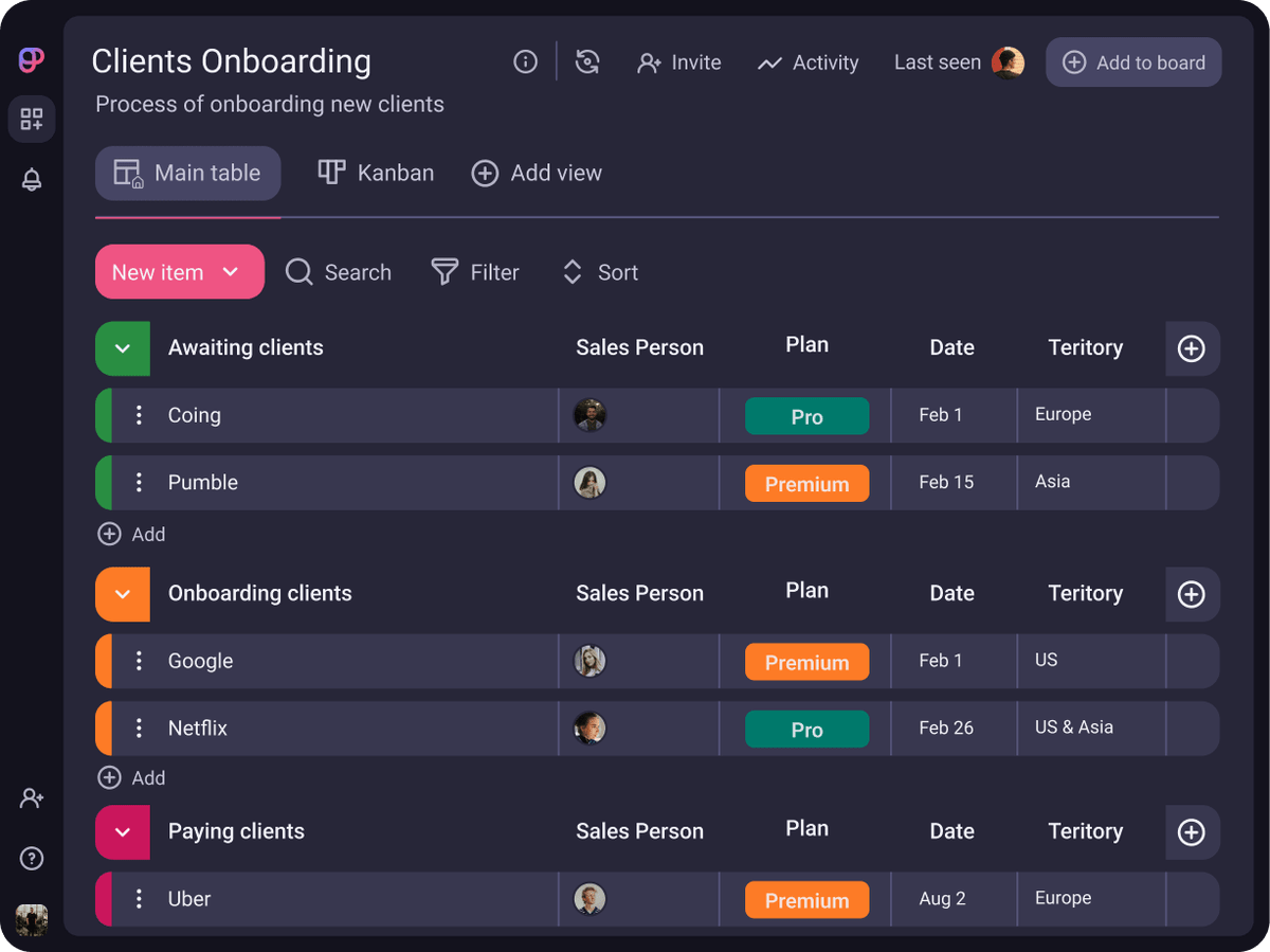 Plaky’s client onboarding template
