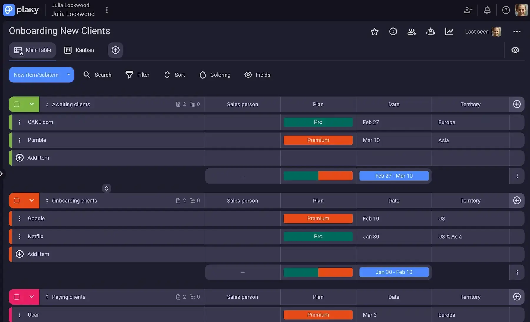 Plaky’s client onboarding template