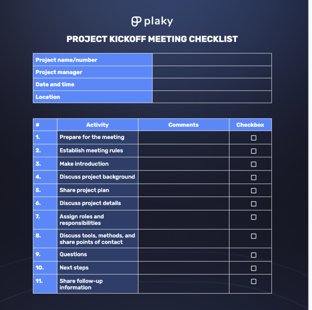 Project kickoff meeting checklist