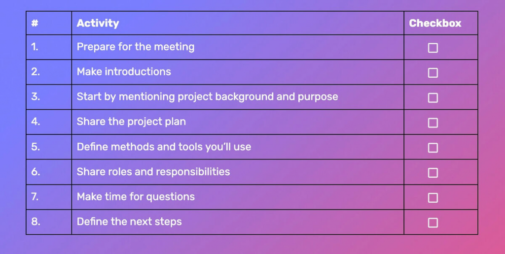 Project kickoff meeting checklist