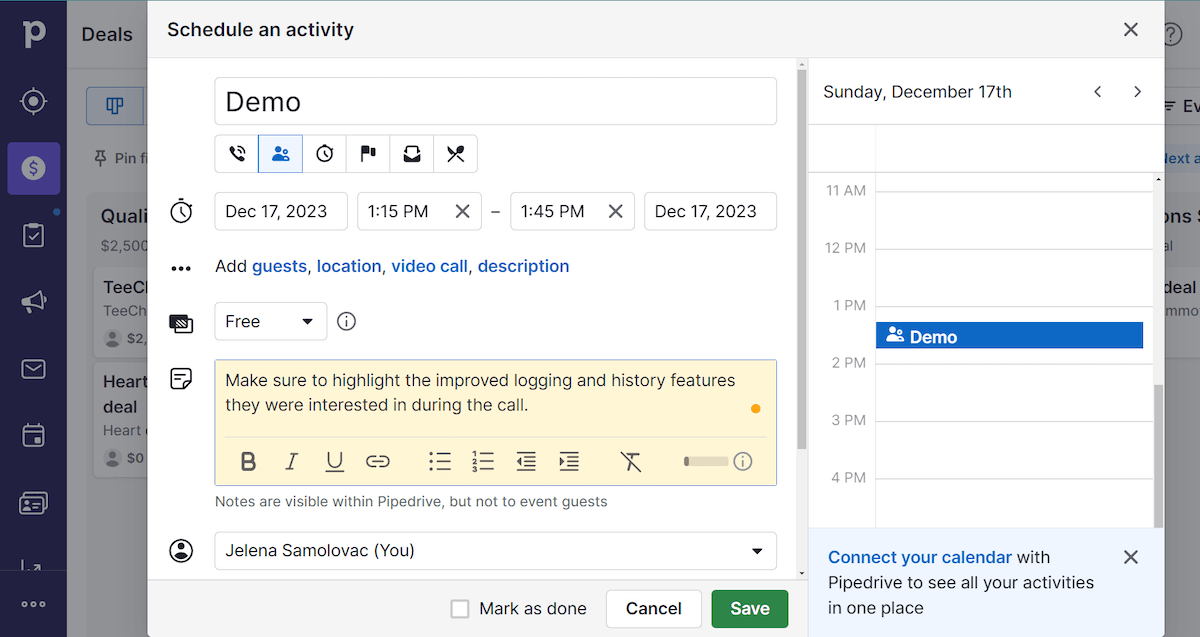 Scheduling in Pipedrive