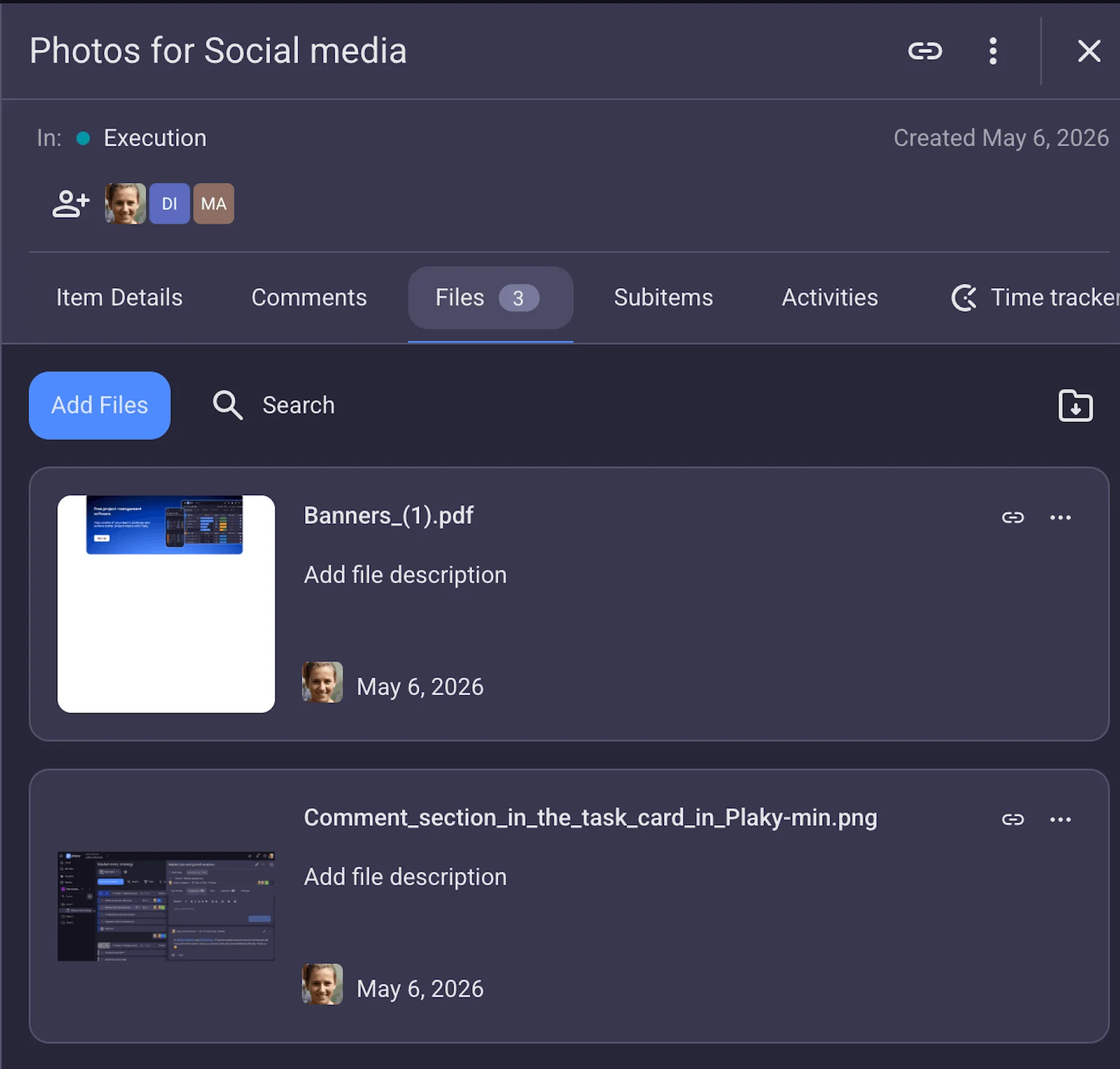 Sharing files in Plaky
