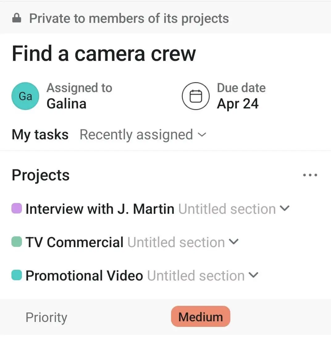 Tasks in multiple projects in Asana