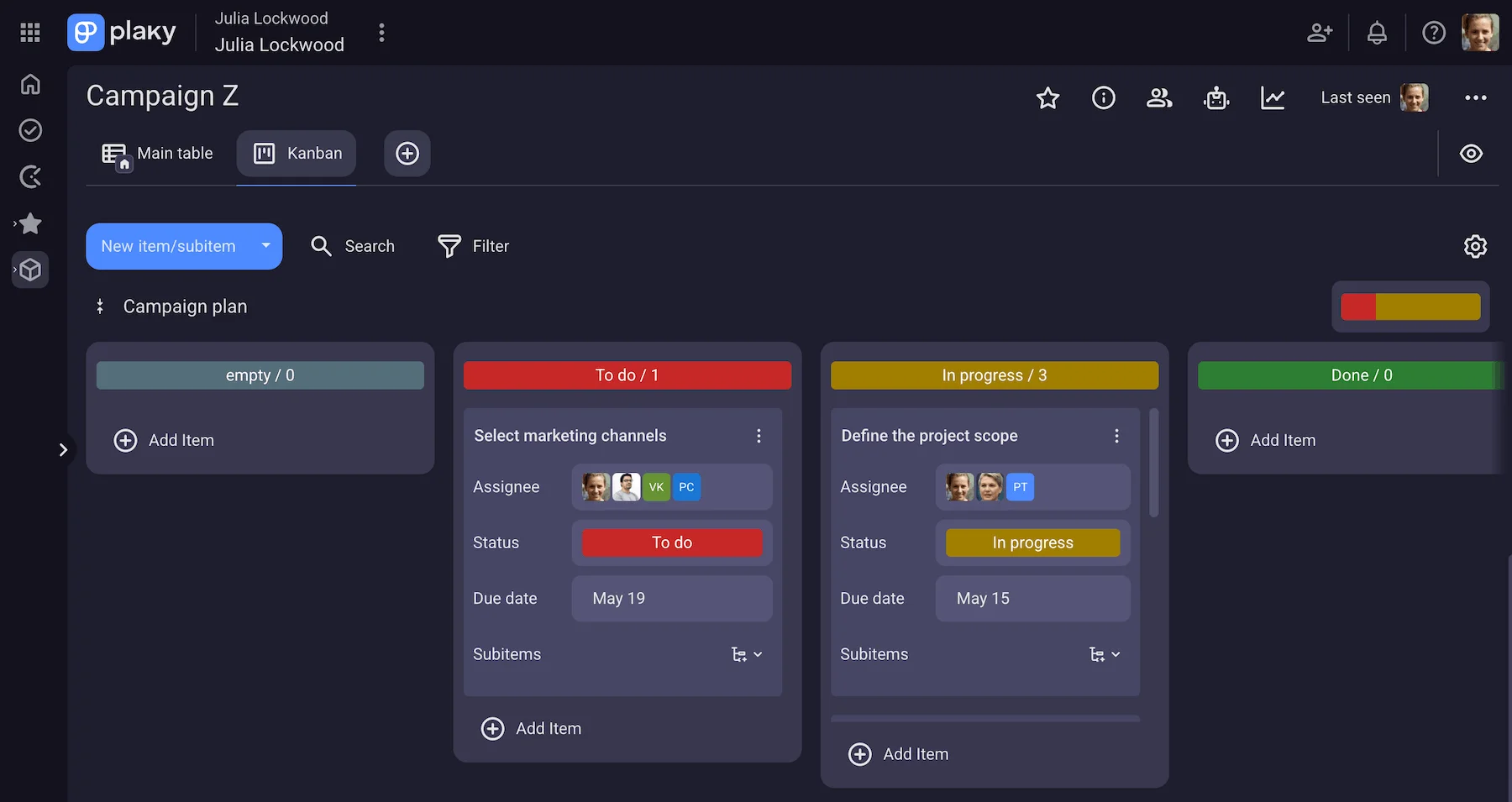 Plaky's Kanban view