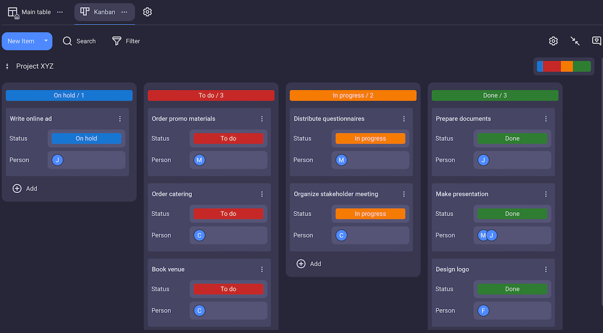 A Kanban board shown in Plaky project management software