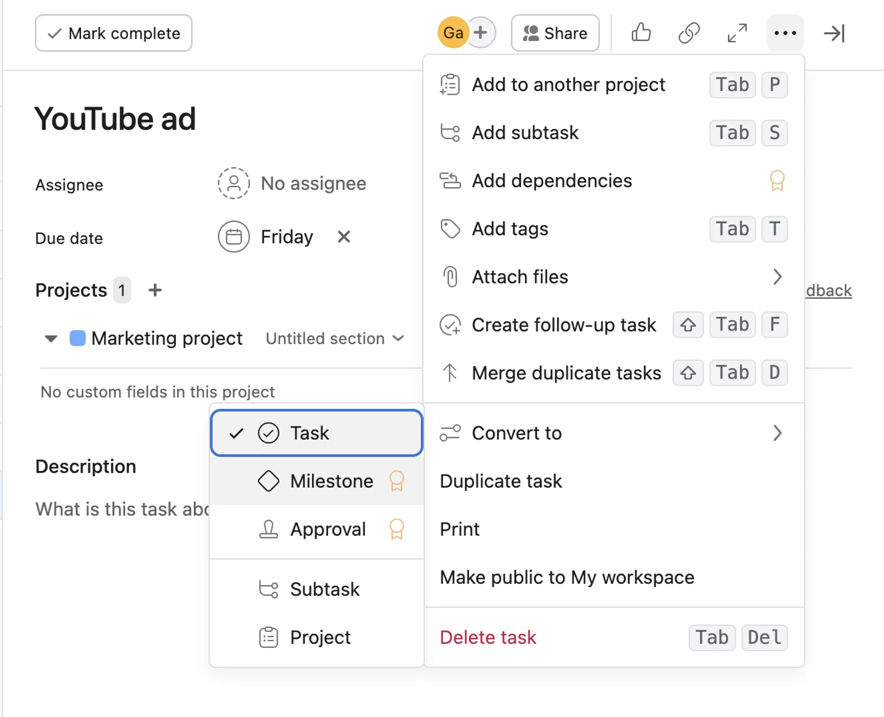 Milestones in Asana