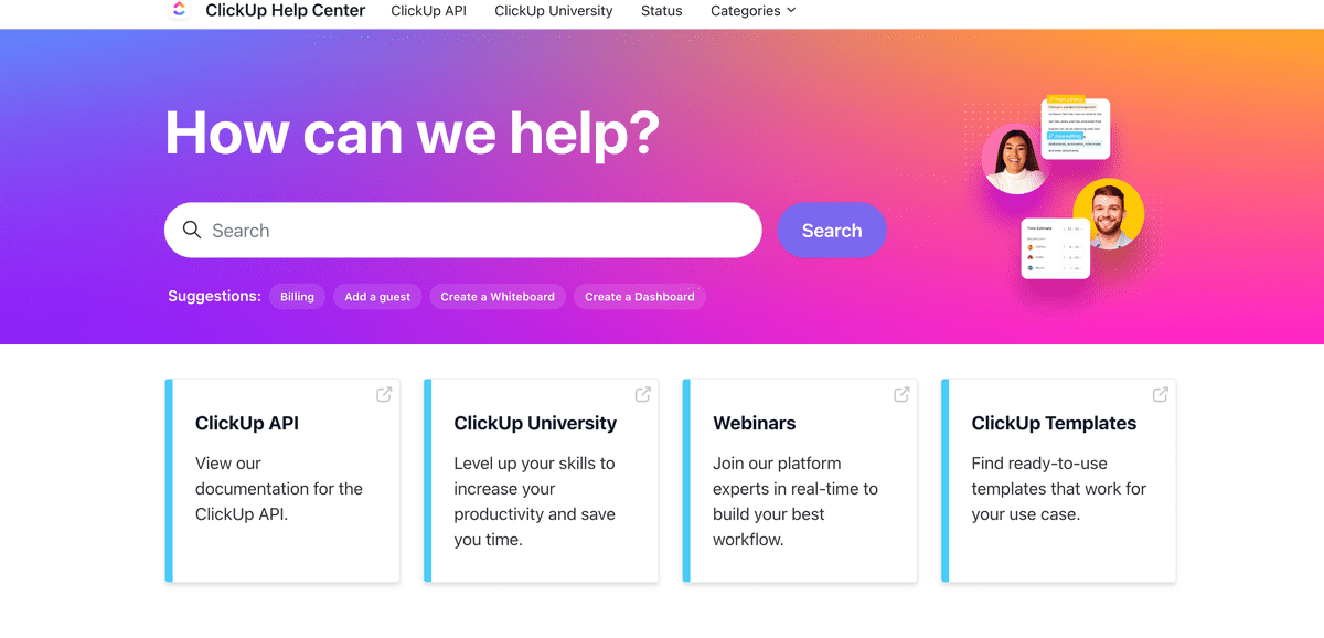 ClickUp’s help center (source: ClickUp)