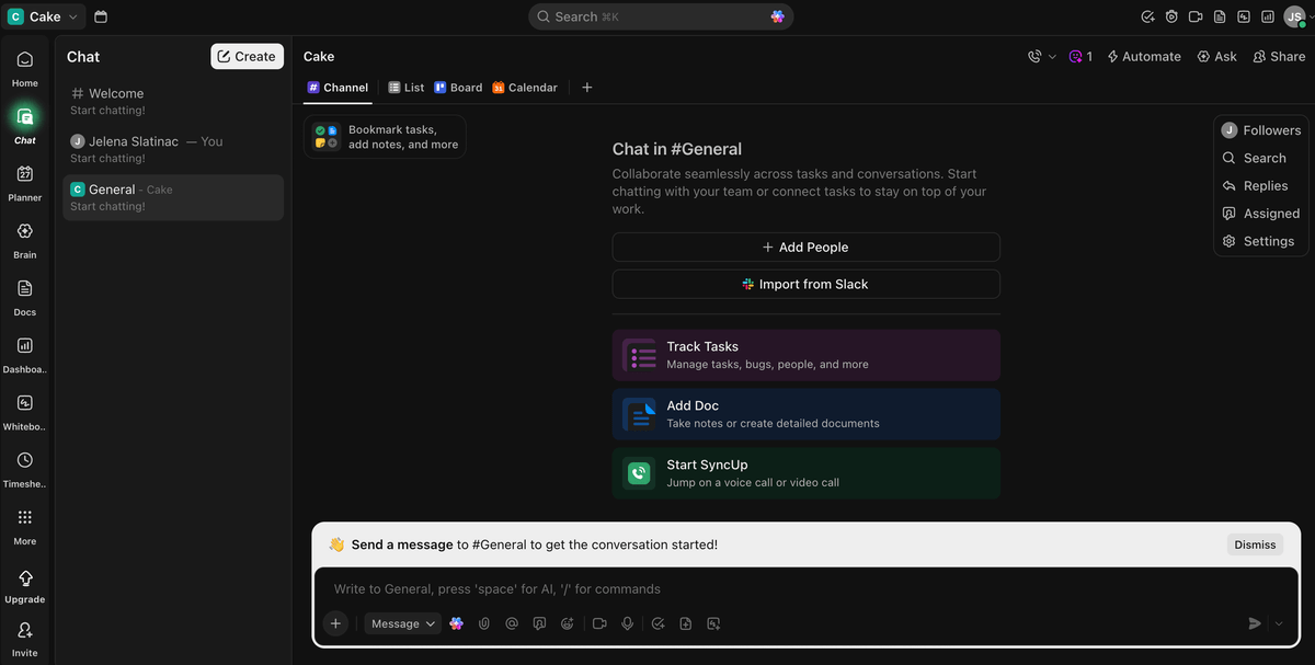 Integrated Chat app in ClickUp
