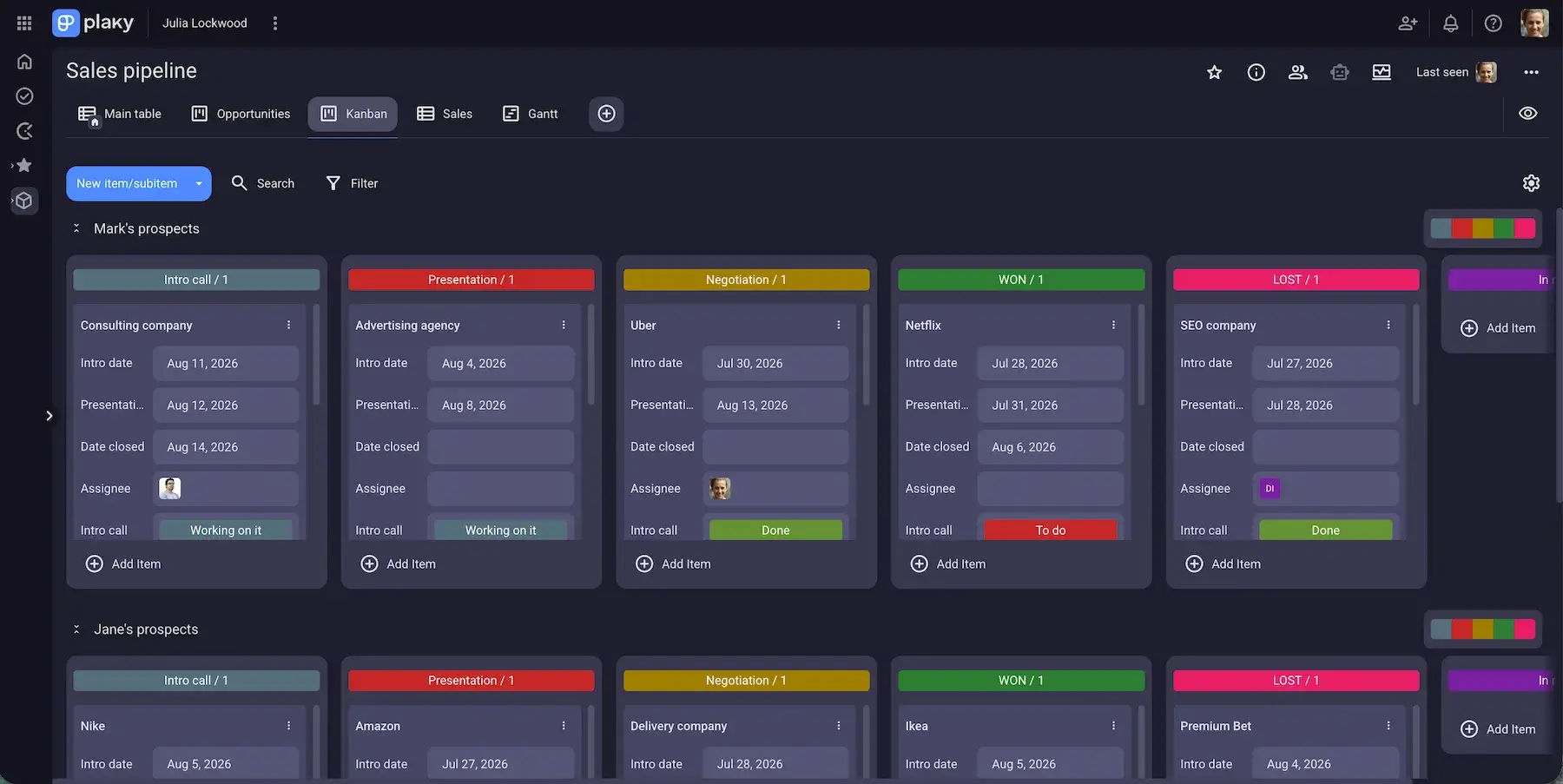 Kanban view in Plaky
