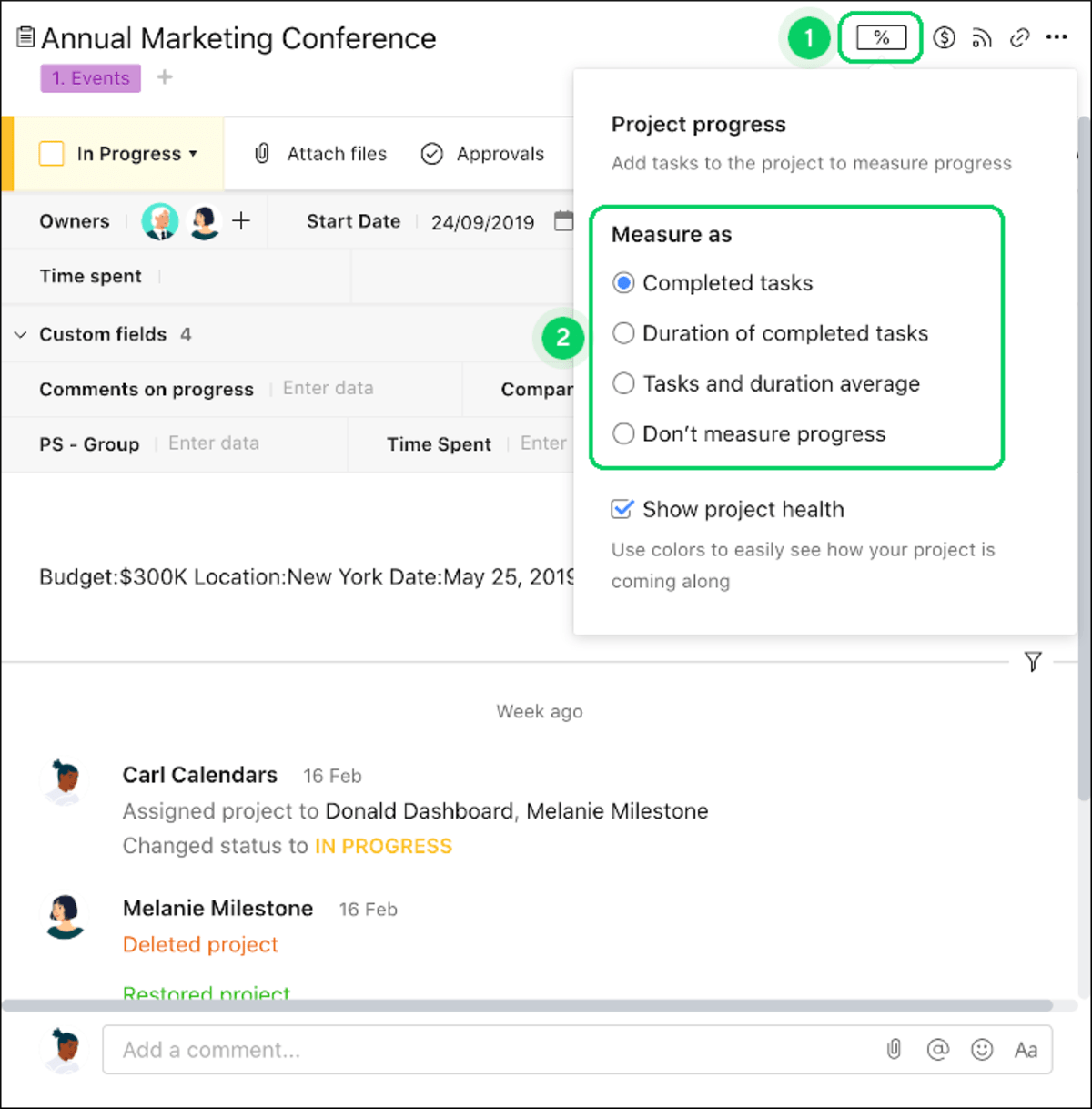 Progress tracking in Wrike, source: Wrike