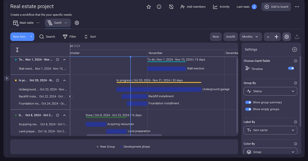 Gantt chart shown in Plaky project management software