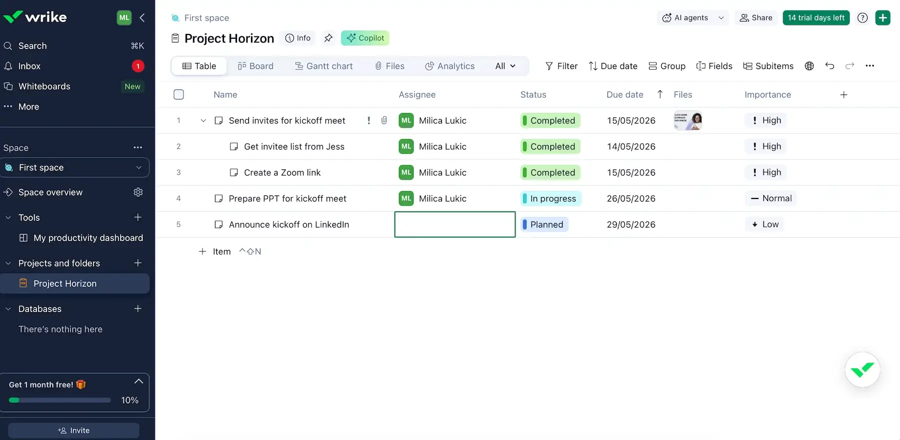 Wrike’s user interface