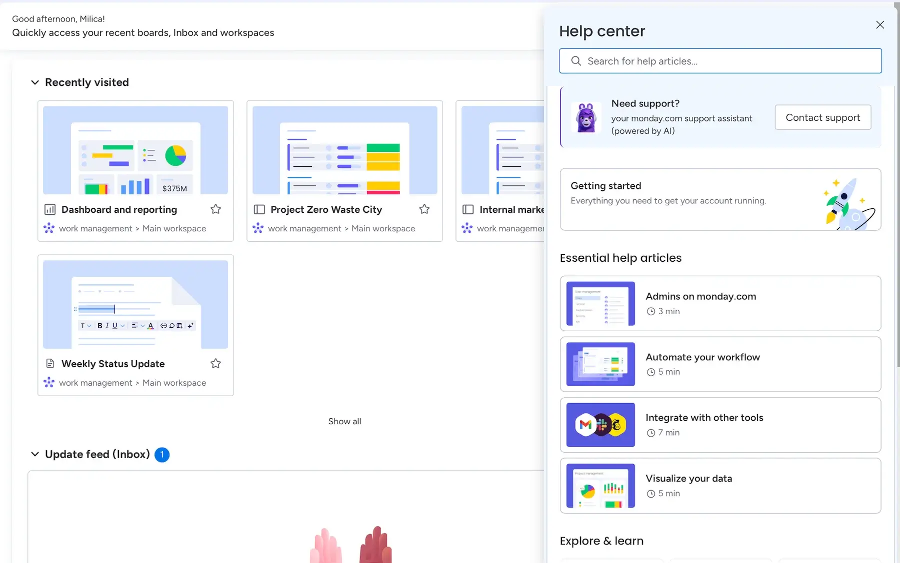 monday.com’s in-app help center