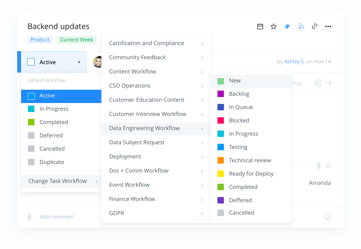 Wrike custom statuses and workflows, source: Wrike