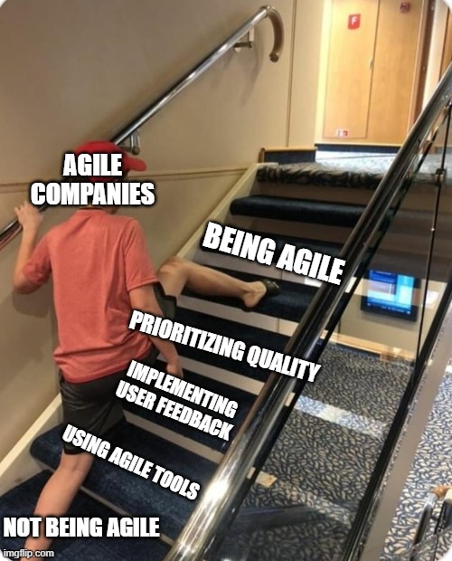 Agile companies skipping steps meme