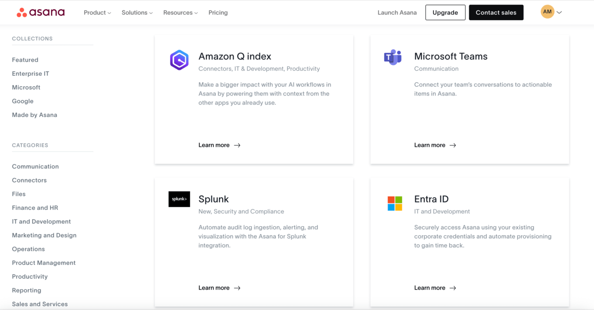 Asana’s apps and integrations page 
