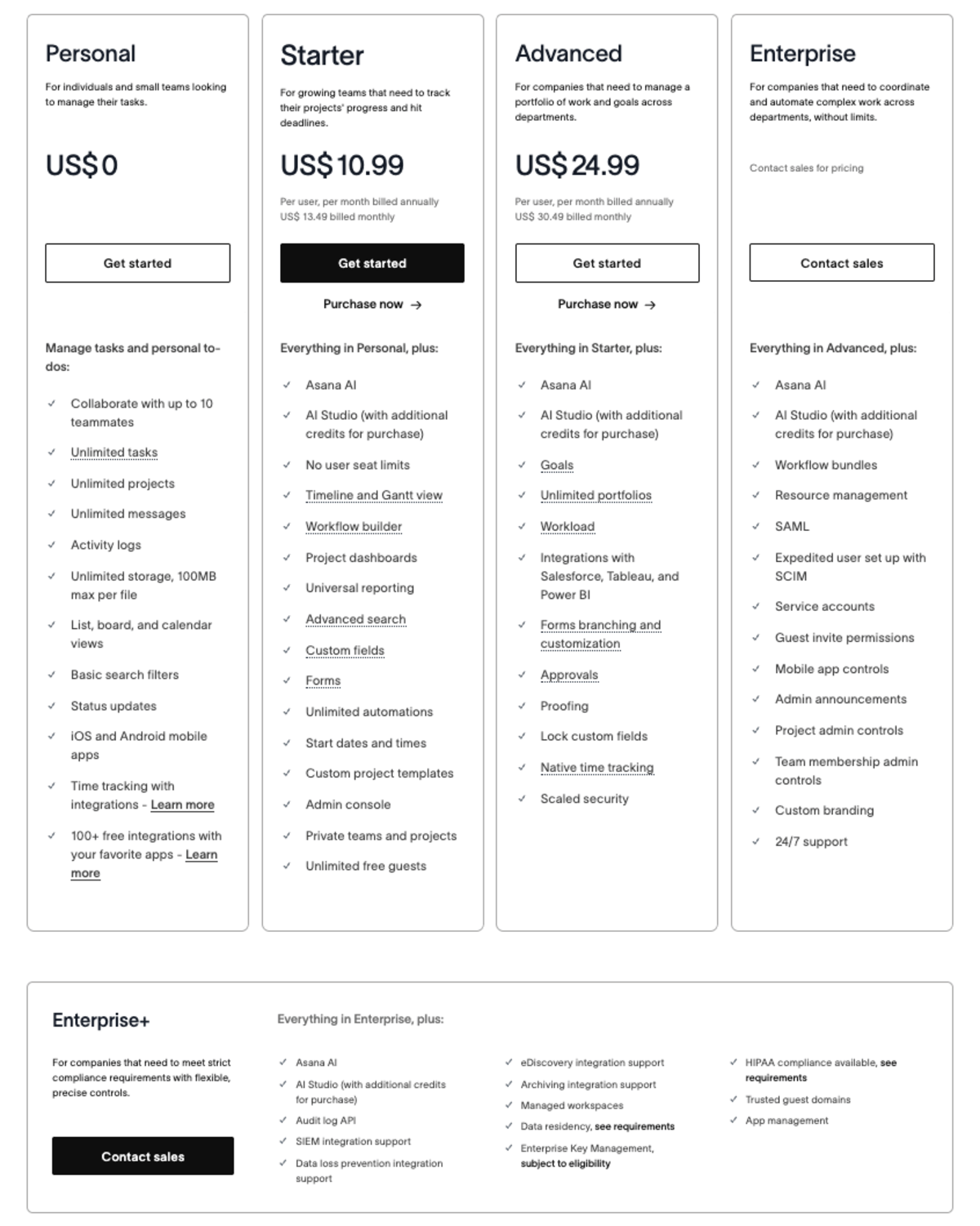 alt: Asana’s pricing (source: asana.com)