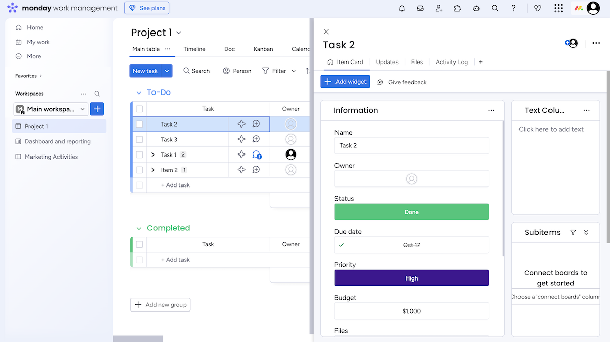 Monday.com task card