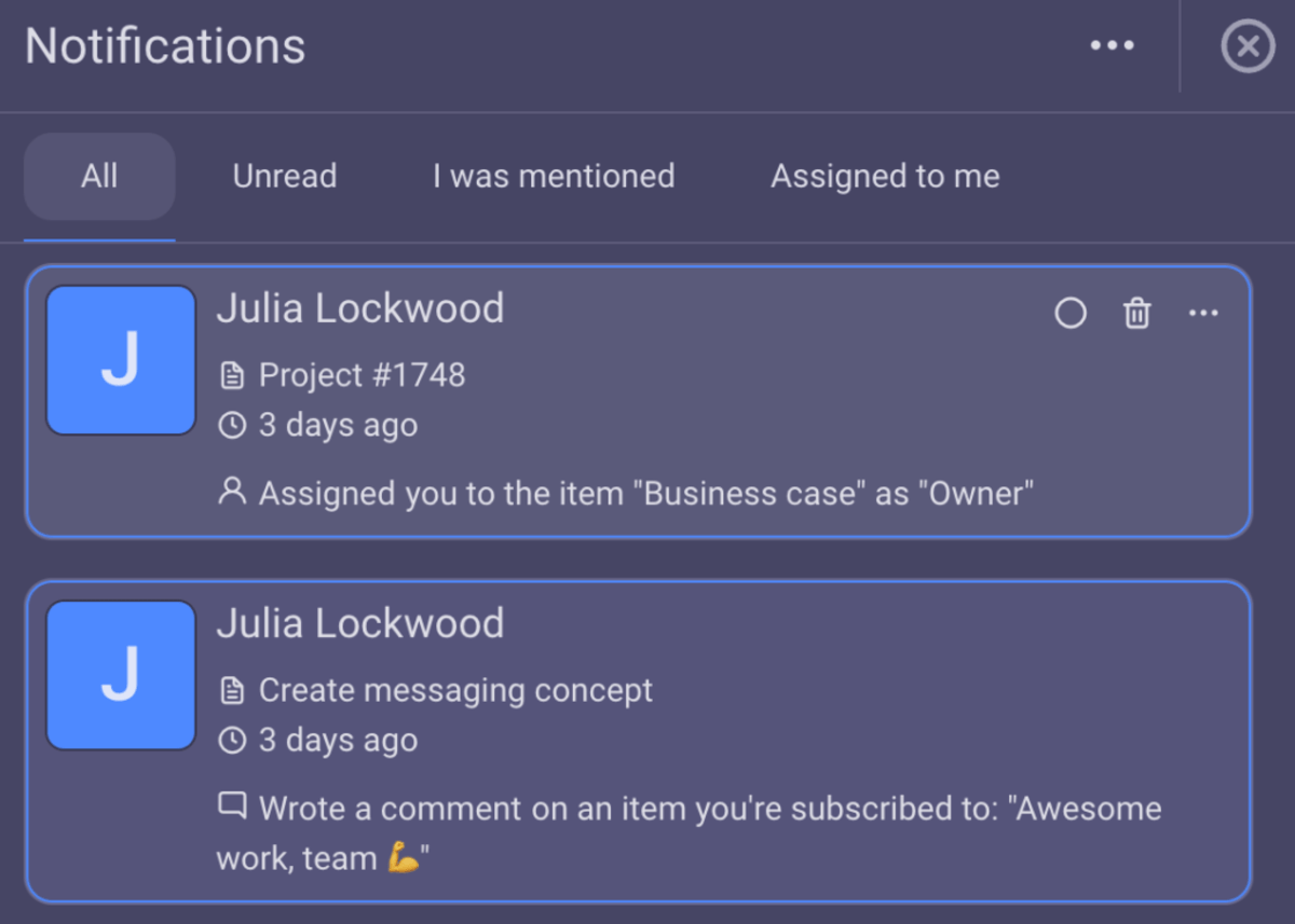 Notifications in Plaky project management software