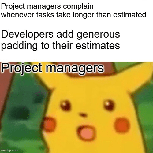 Surprised Pikatchu project management meme