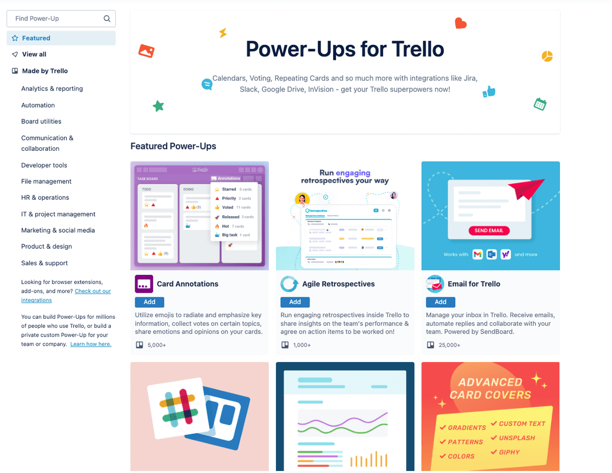 Trello’s Power-Ups library