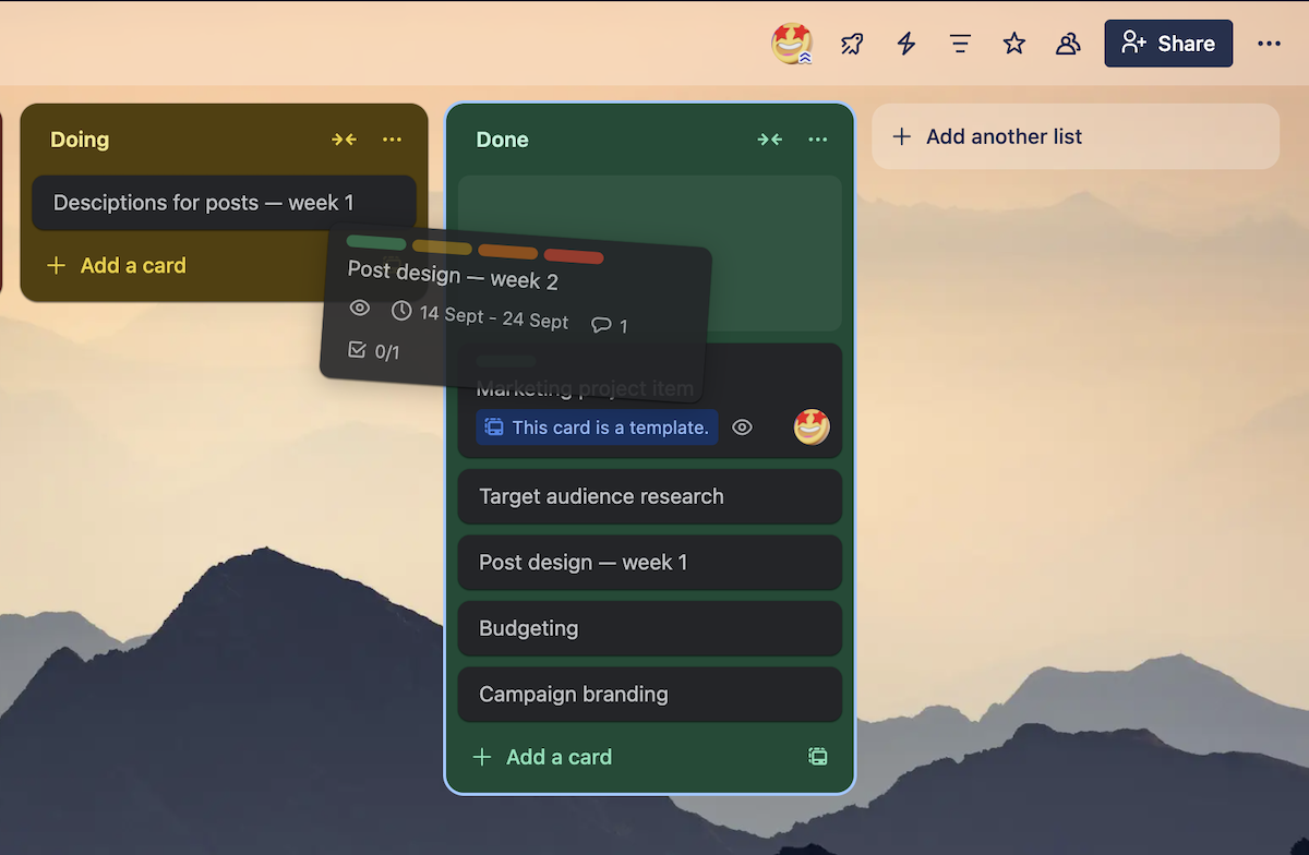 Kanban board in Trello