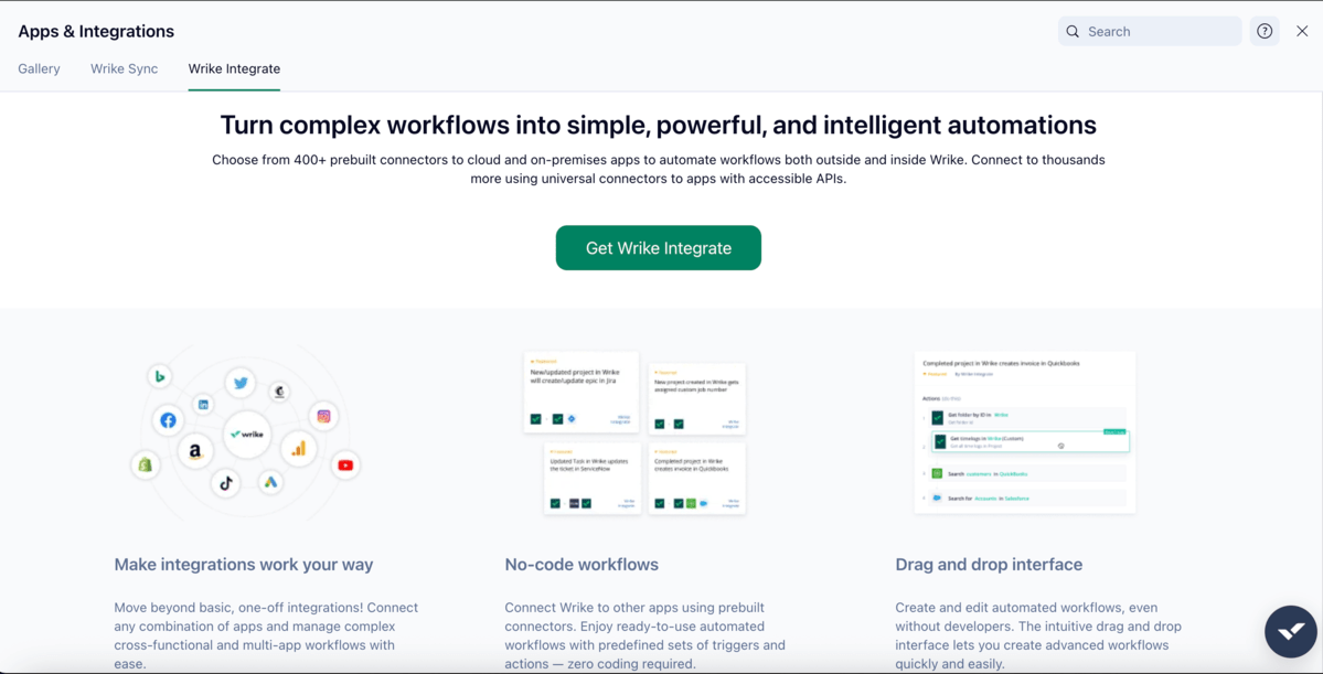 Add Wrike Integrate to automate processes, connect to apps, and improve productivity
