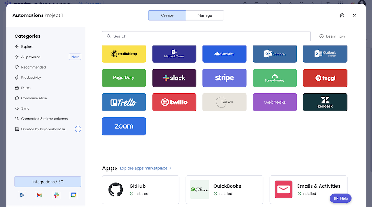 Automating integrations in monday.com