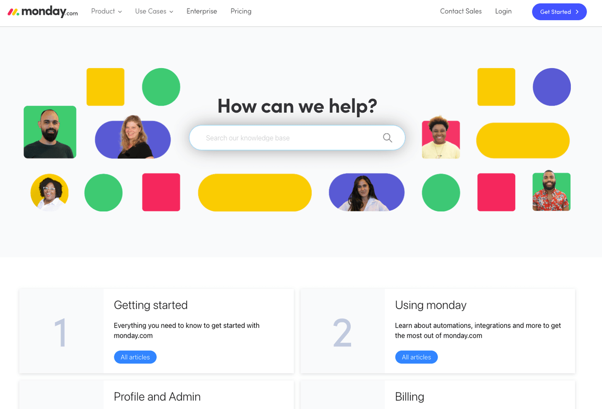 monday.com’s knowledge base page 