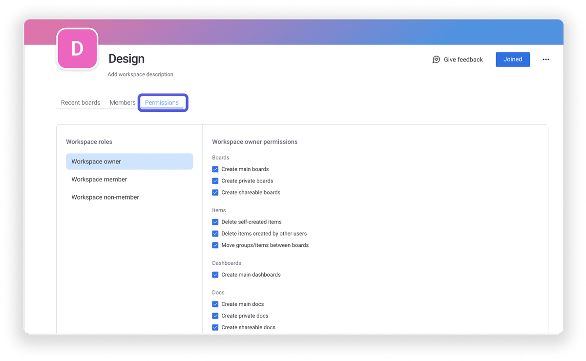 monday.com’s workspace permissions 