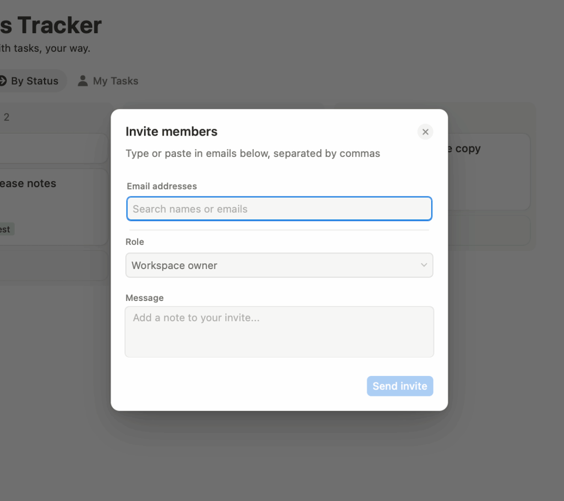 Adding members in Notion project management software
