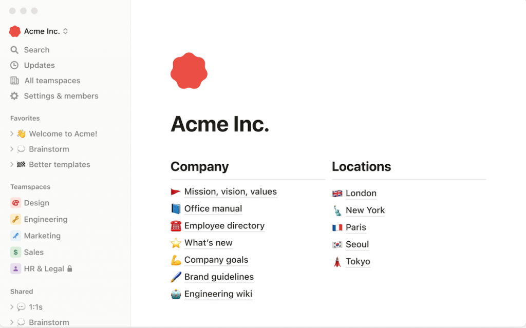 Company homepage in Notion, source: Notion.so