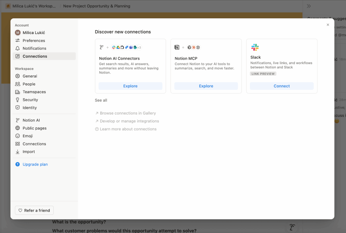 Integrations in Notion project management software
