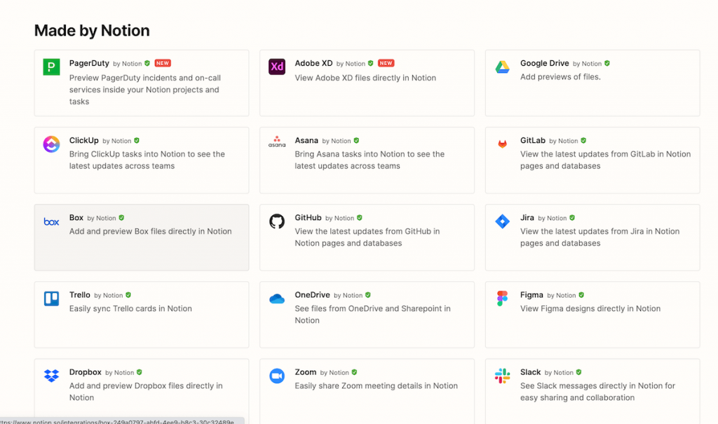 Notion’s integrations, source: Notion.so