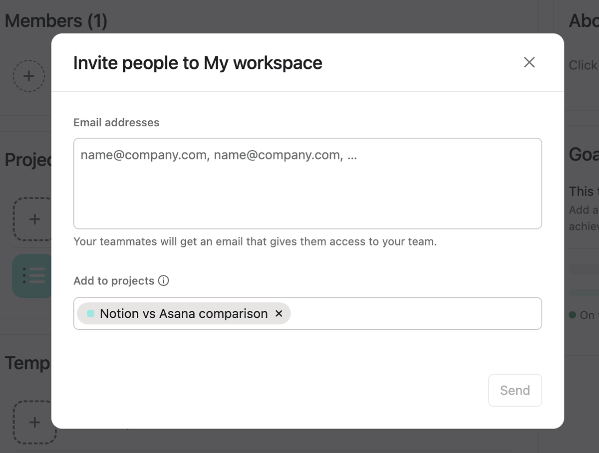 Inviting people to the Asana workspace