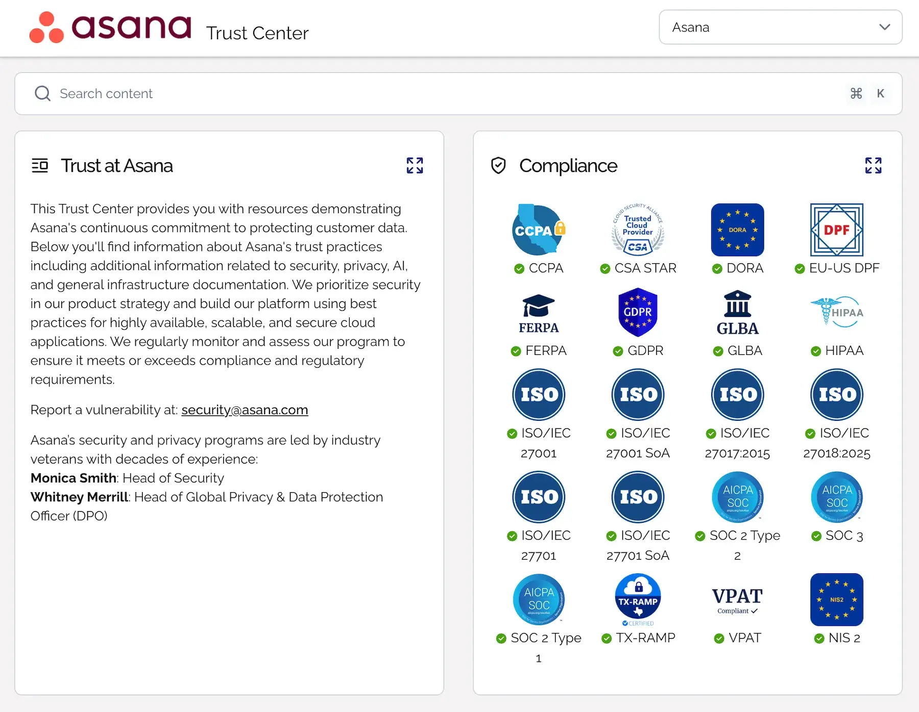 Asana Trust Center