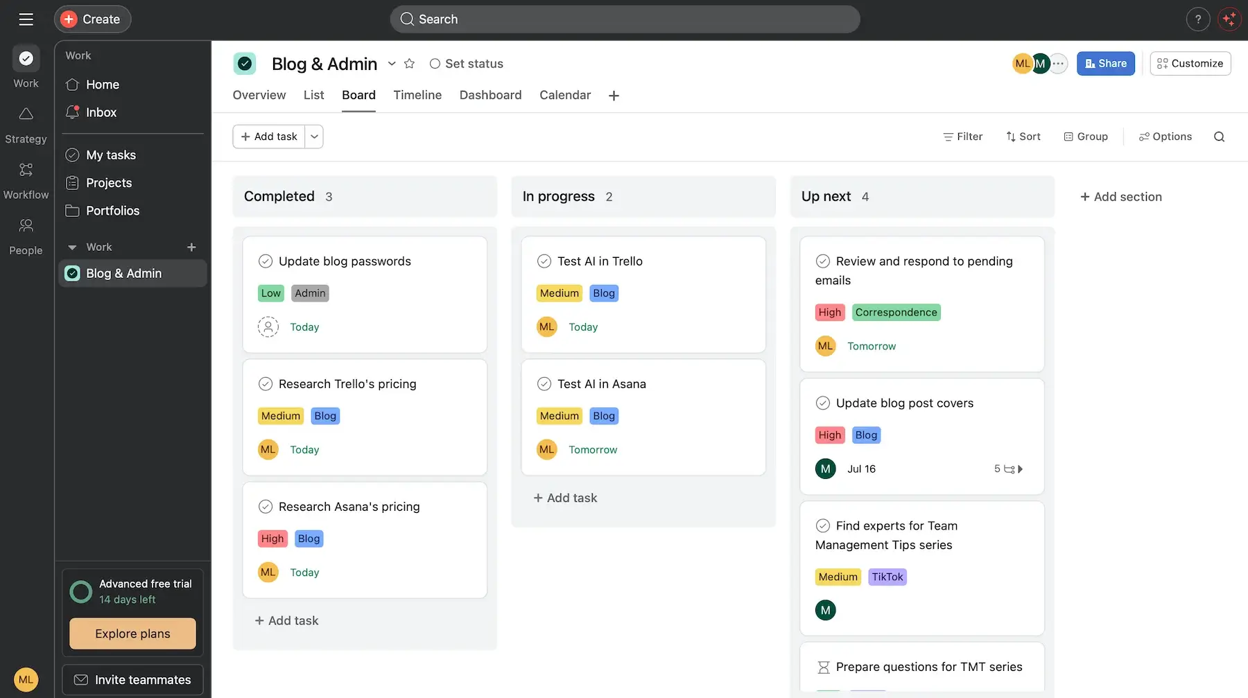 Asana's UI
