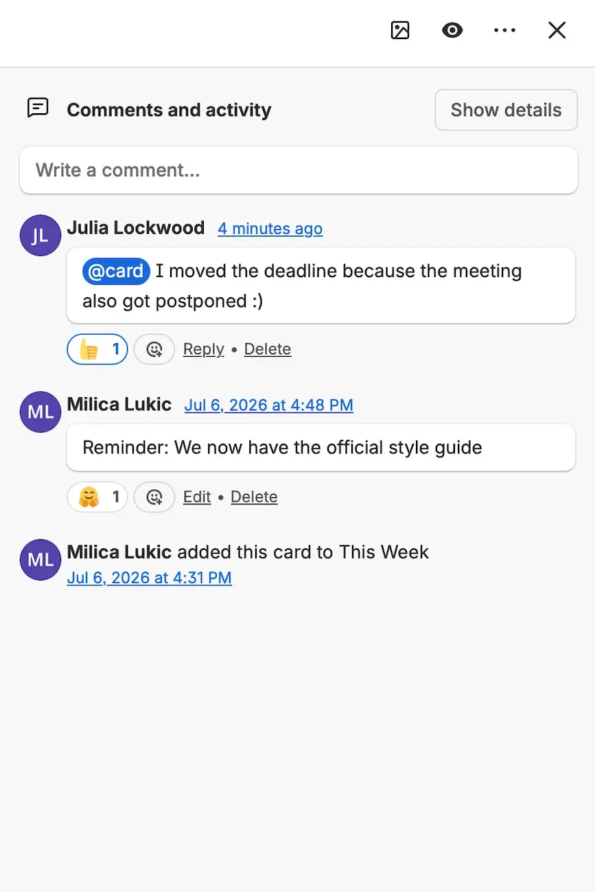 Comments in Trello