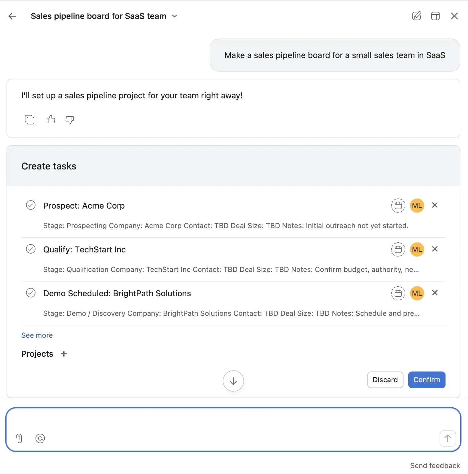 Creating a project with Asana AI