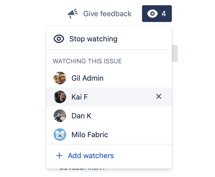 Watch issue option in Jira