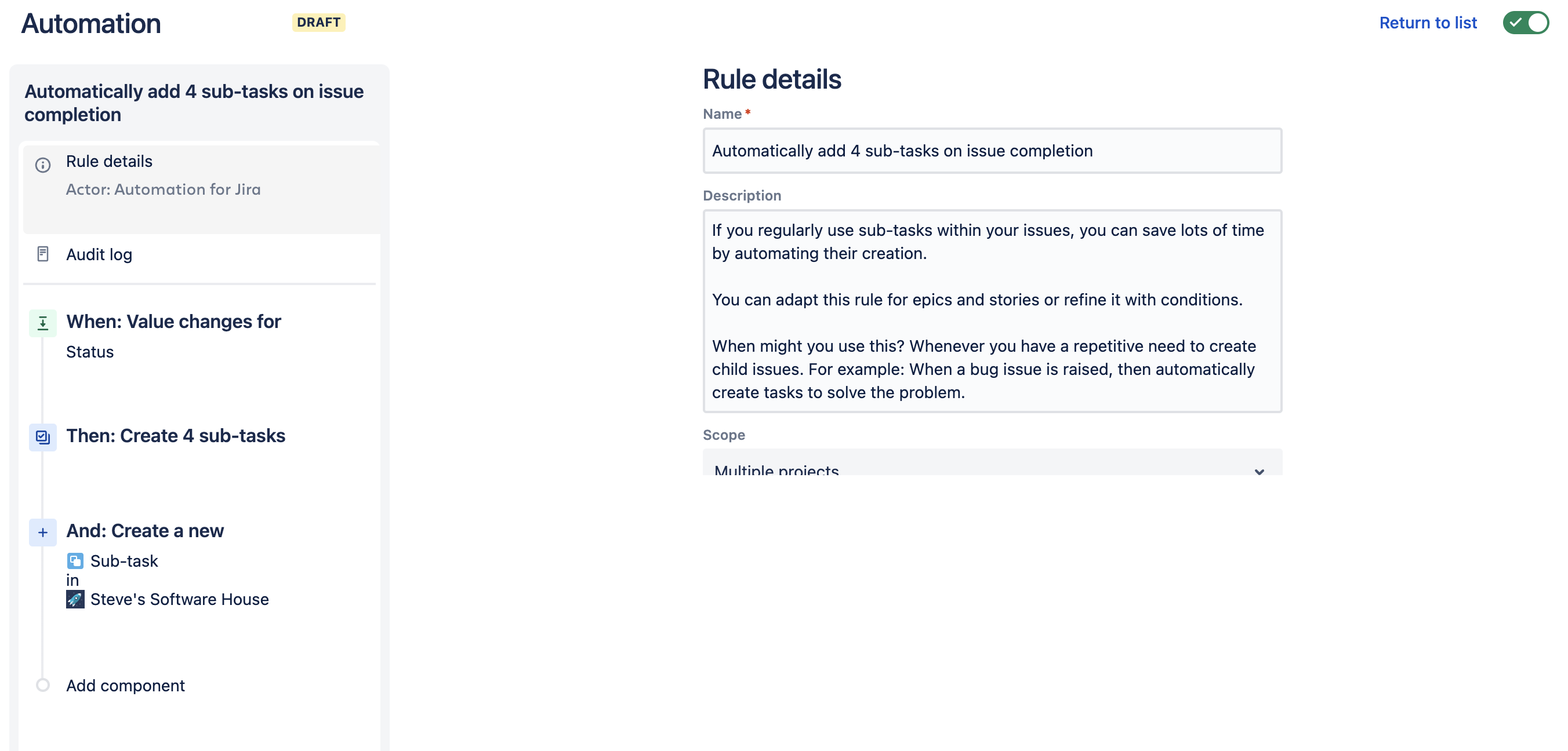 Jira rule template